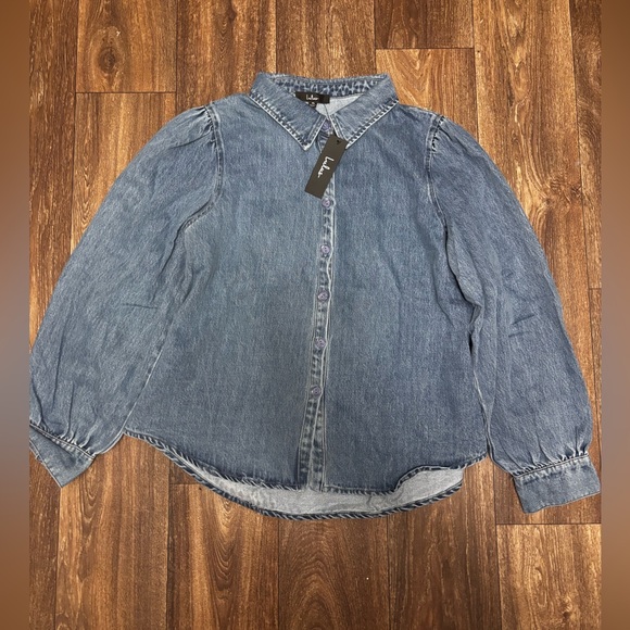 LULU’s Notoriously Chic Medium Wash Denim Button-Up Top - Picture 6 of 7